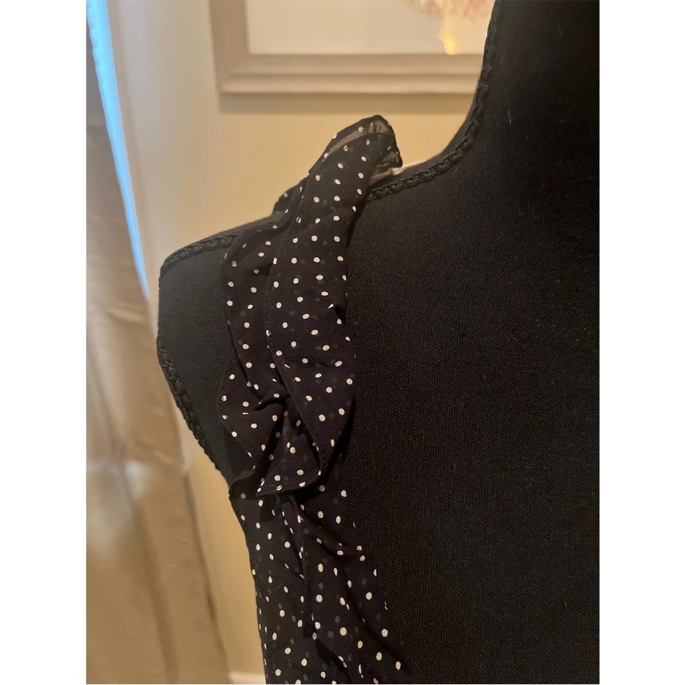VTG Ralph Lauren Silk Black and White Polka Dot Ruffle Sleeveless Blouse - Picture 10 of 10